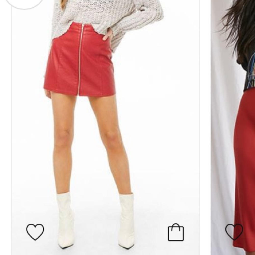 FOREVER 21 red faux leather zip-front skirt